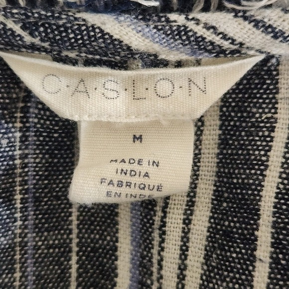 Caslon Navy and White Striped Tank Top Size Medium Linen Blend Tank