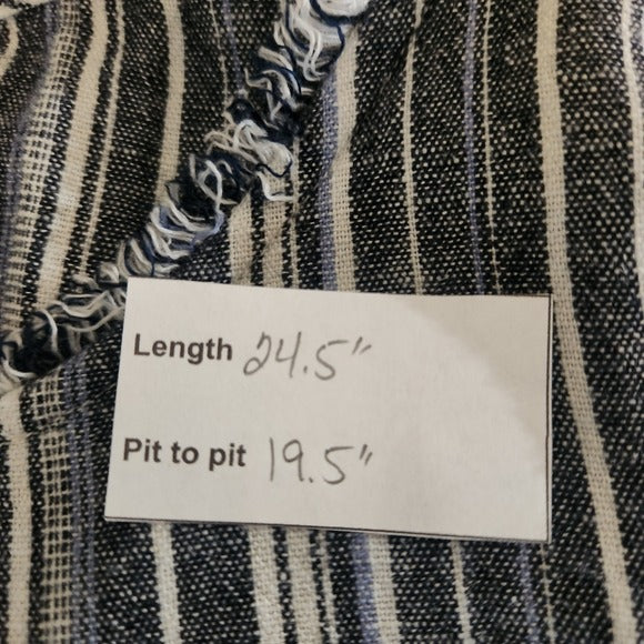 Caslon Navy and White Striped Tank Top Size Medium Linen Blend Tank