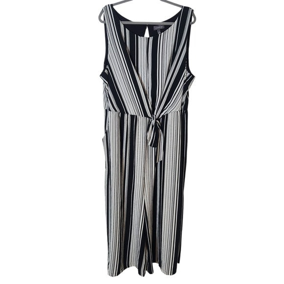 Luxology Black and White Stripe Sleeveless Jumpsuit Size 22
