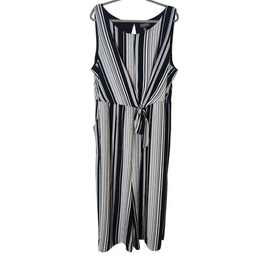 Luxology Black and White Stripe Sleeveless Jumpsuit Size 22