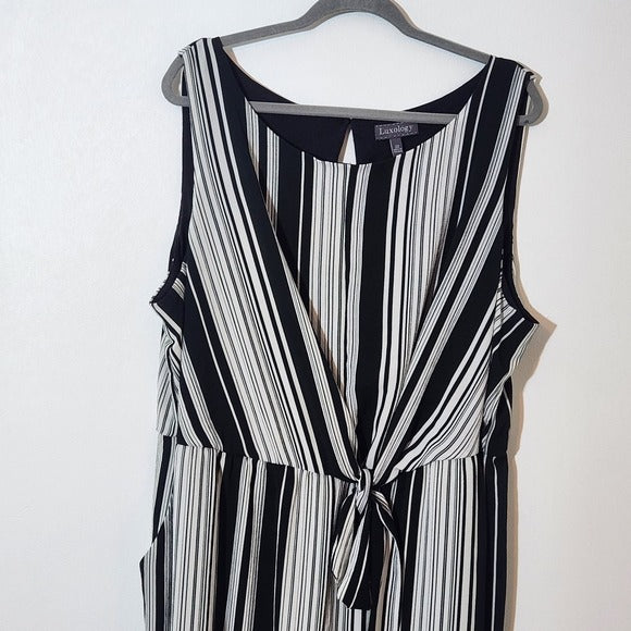 Luxology Black and White Stripe Sleeveless Jumpsuit Size 22