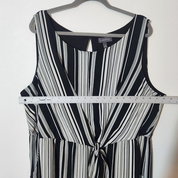 Luxology Black and White Stripe Sleeveless Jumpsuit Size 22