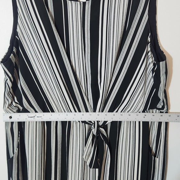 Luxology Black and White Stripe Sleeveless Jumpsuit Size 22