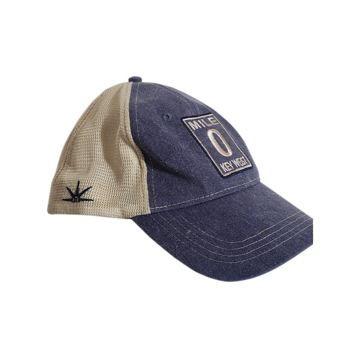 ETO Apparel Mile 0 Key West Blue Denim Look Trucker Hat Adjustable NWT