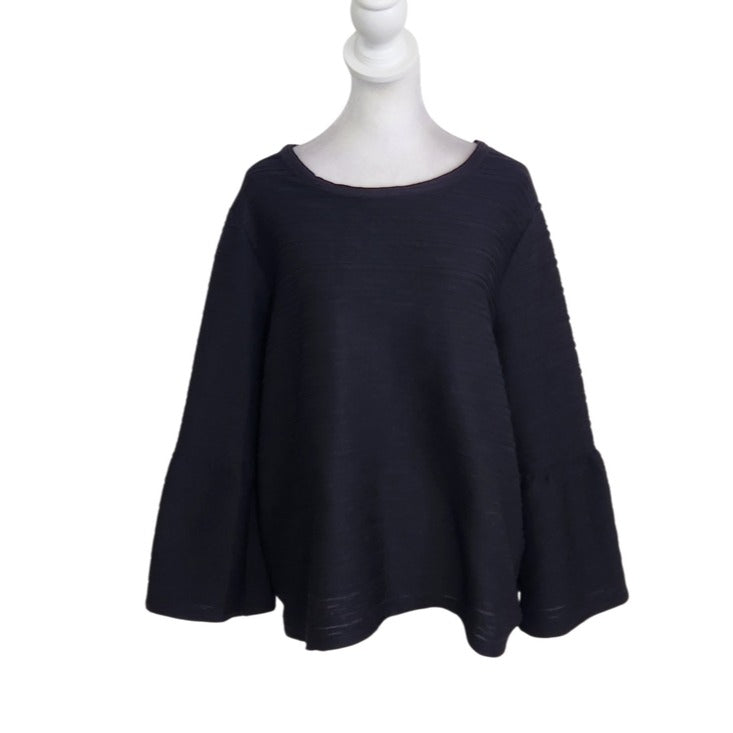 Elle Black Ribbed Textured Bell Sleeve Top Size XL