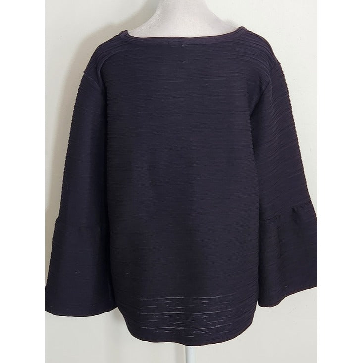 Elle Black Ribbed Textured Bell Sleeve Top Size XL