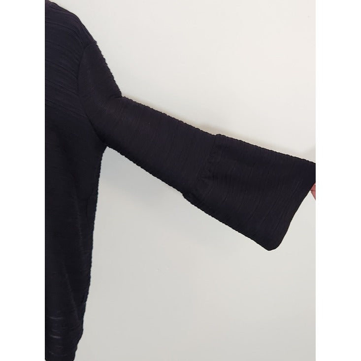 Elle Black Ribbed Textured Bell Sleeve Top Size XL