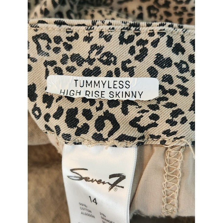 Seven7 Tan and Black Leopard Print High Rise Skinny Jeans Size 14