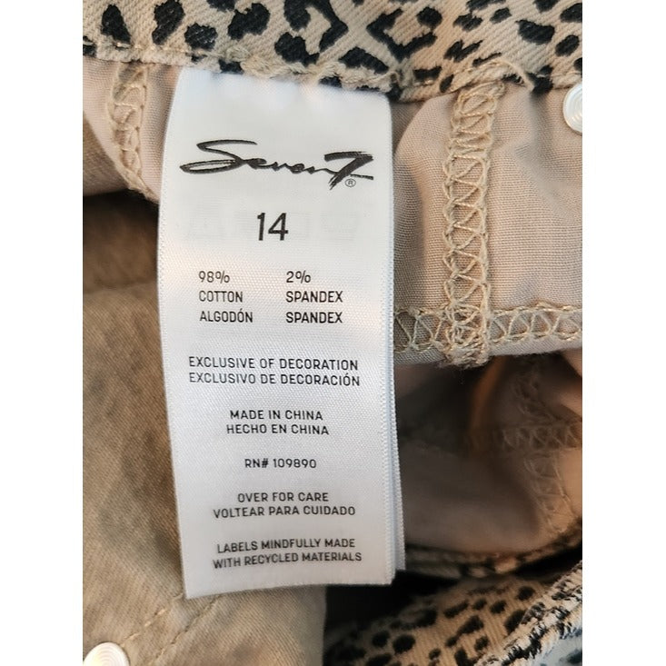 Seven7 Tan and Black Leopard Print High Rise Skinny Jeans Size 14