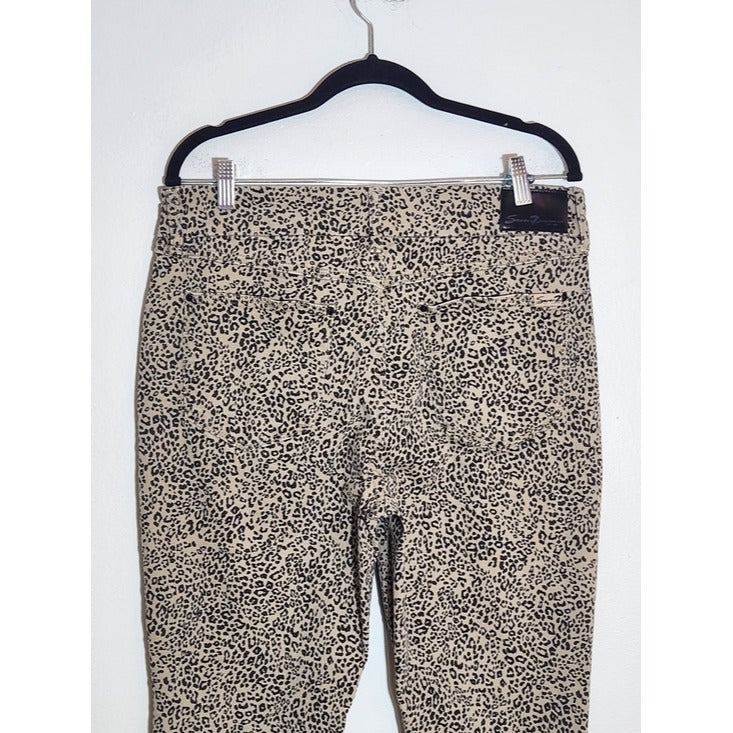 Seven7 Tan and Black Leopard Print High Rise Skinny Jeans Size 14