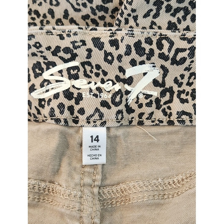 Seven7 Tan and Black Leopard Print High Rise Skinny Jeans Size 14