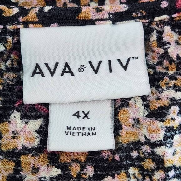 Ava & Viv Black and Brown Floral Blouse with Full Sleeves Size 4X