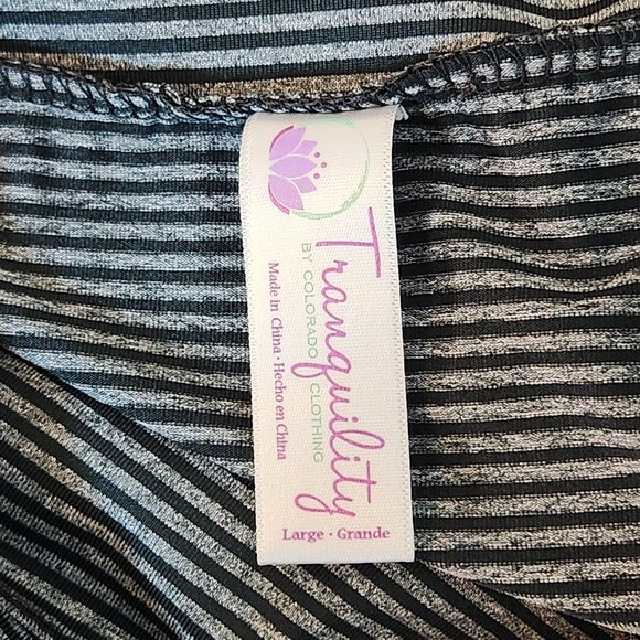 Tranquility Black and Gray Striped A-Line Skirt Size Large