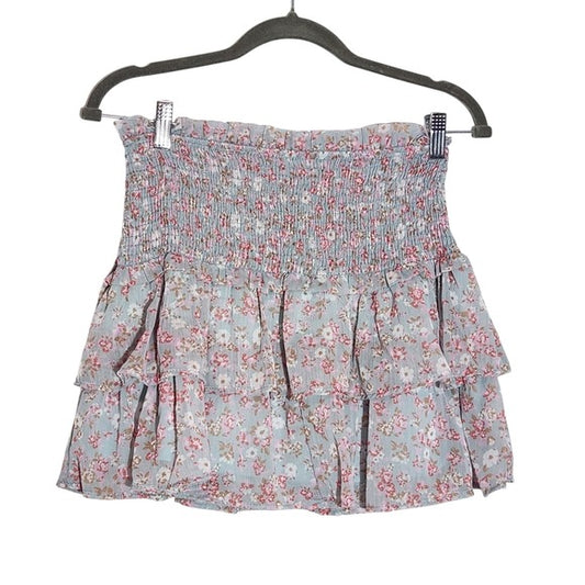 Altar'd State Blue Floral Smocked Mini Skirt Size Medium Ruffle Mini Skirt, New