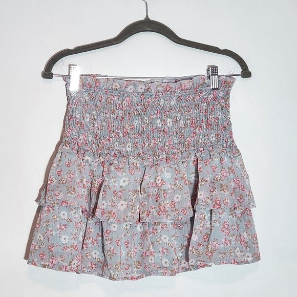 Altar'd State Blue Floral Smocked Mini Skirt Size Medium Ruffle Mini Skirt, New