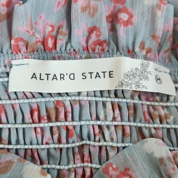 Altar'd State Blue Floral Smocked Mini Skirt Size Medium Ruffle Mini Skirt, New
