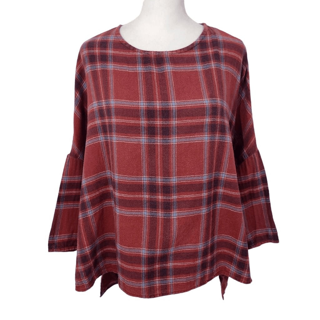 BDG Oversized Red Plaid Flannel High Low Top Size XS UO Plaid Red Flannel Top