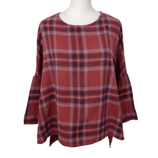 BDG Oversized Red Plaid Flannel High Low Top Size XS UO Plaid Red Flannel Top