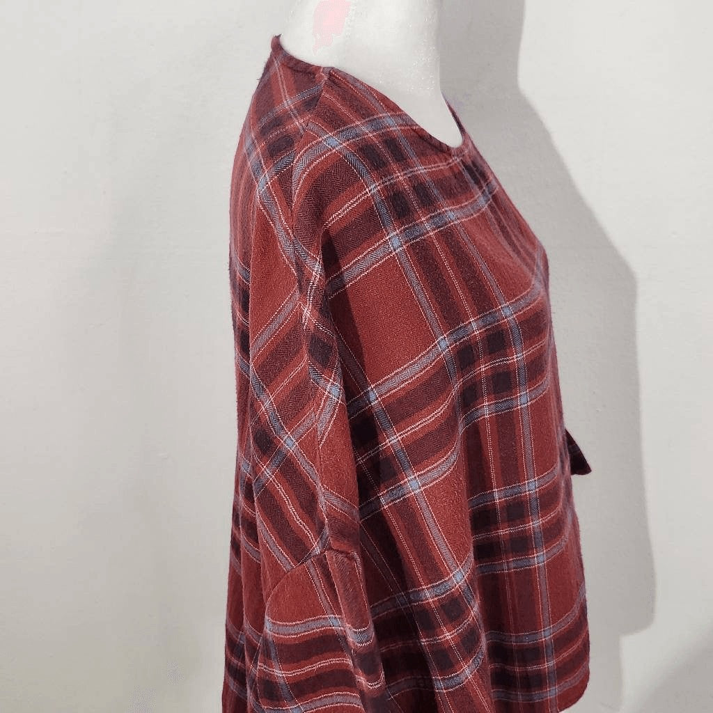 BDG Oversized Red Plaid Flannel High Low Top Size XS UO Plaid Red Flannel Top
