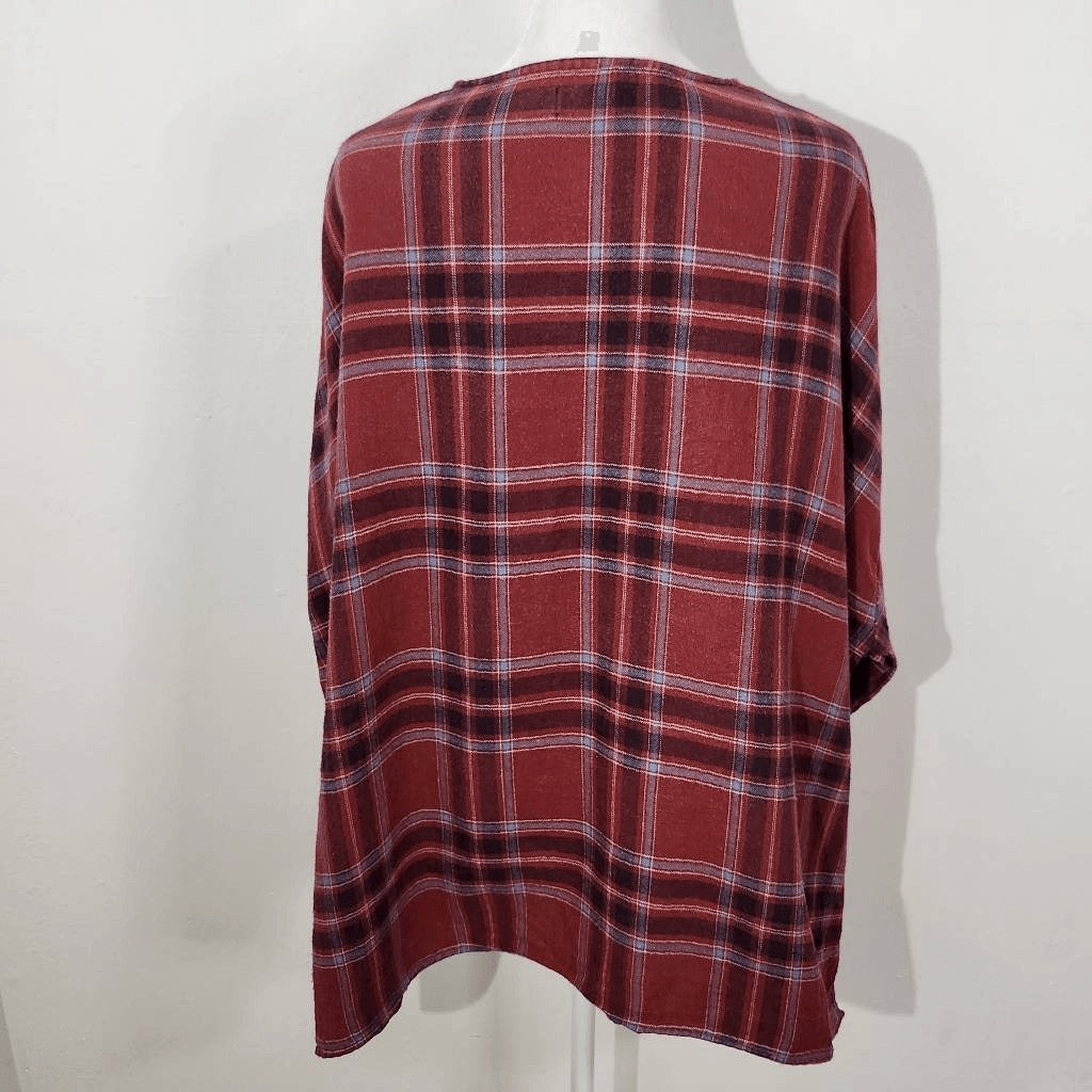 BDG Oversized Red Plaid Flannel High Low Top Size XS UO Plaid Red Flannel Top