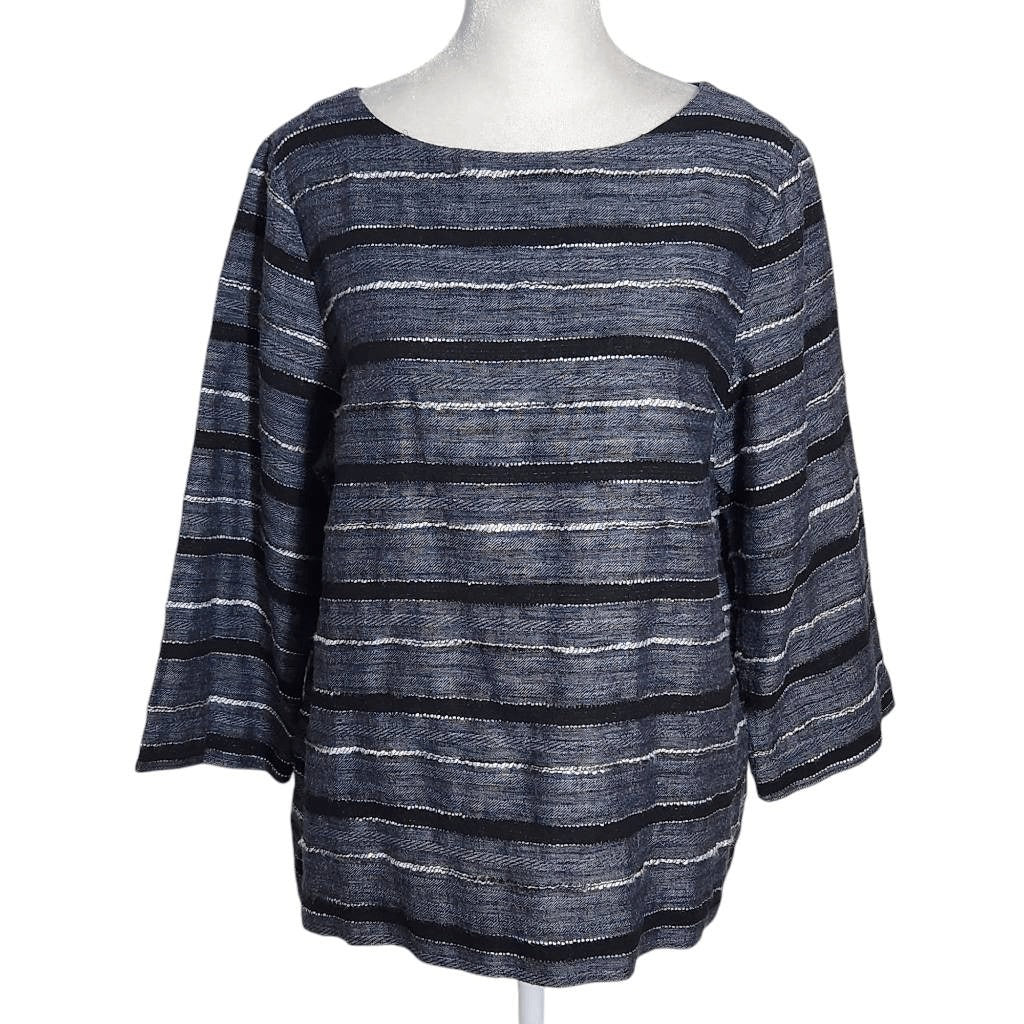 J. Jill Black Stripe Textured Top Size Medium Petite Pure Jill Boxy Stripe Top