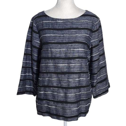 J. Jill Black Stripe Textured Top Size Medium Petite Pure Jill Boxy Stripe Top