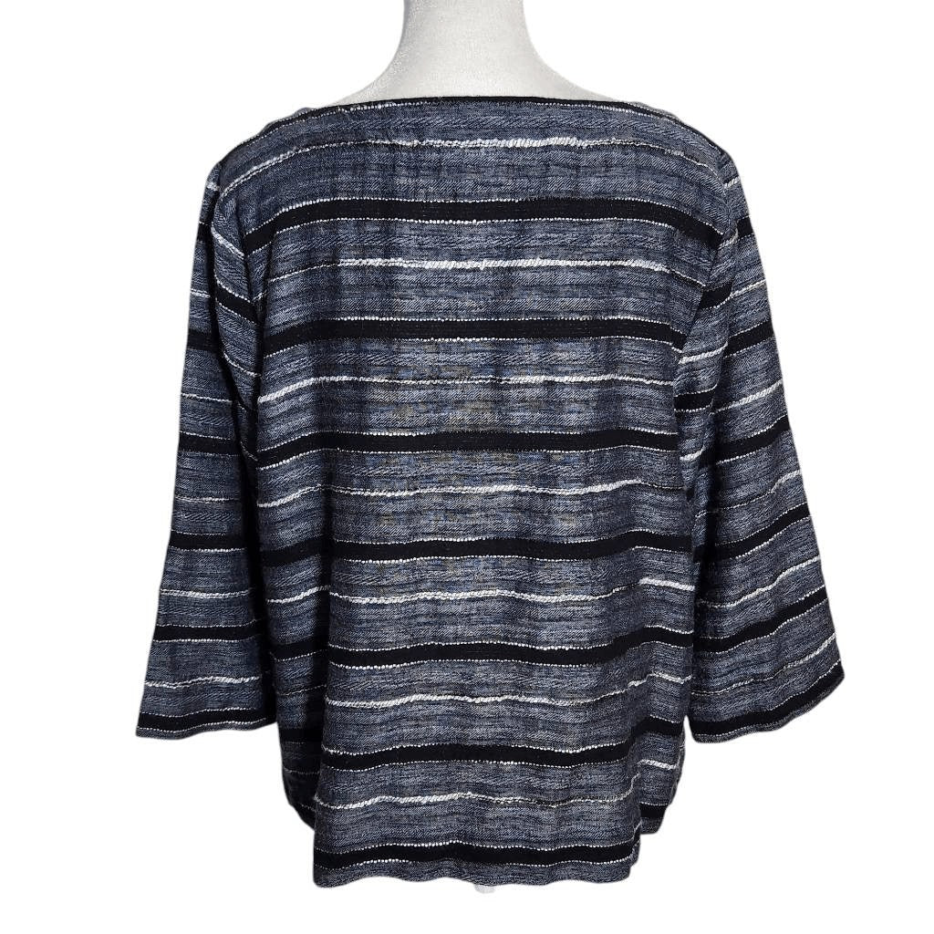 J. Jill Black Stripe Textured Top Size Medium Petite Pure Jill Boxy Stripe Top