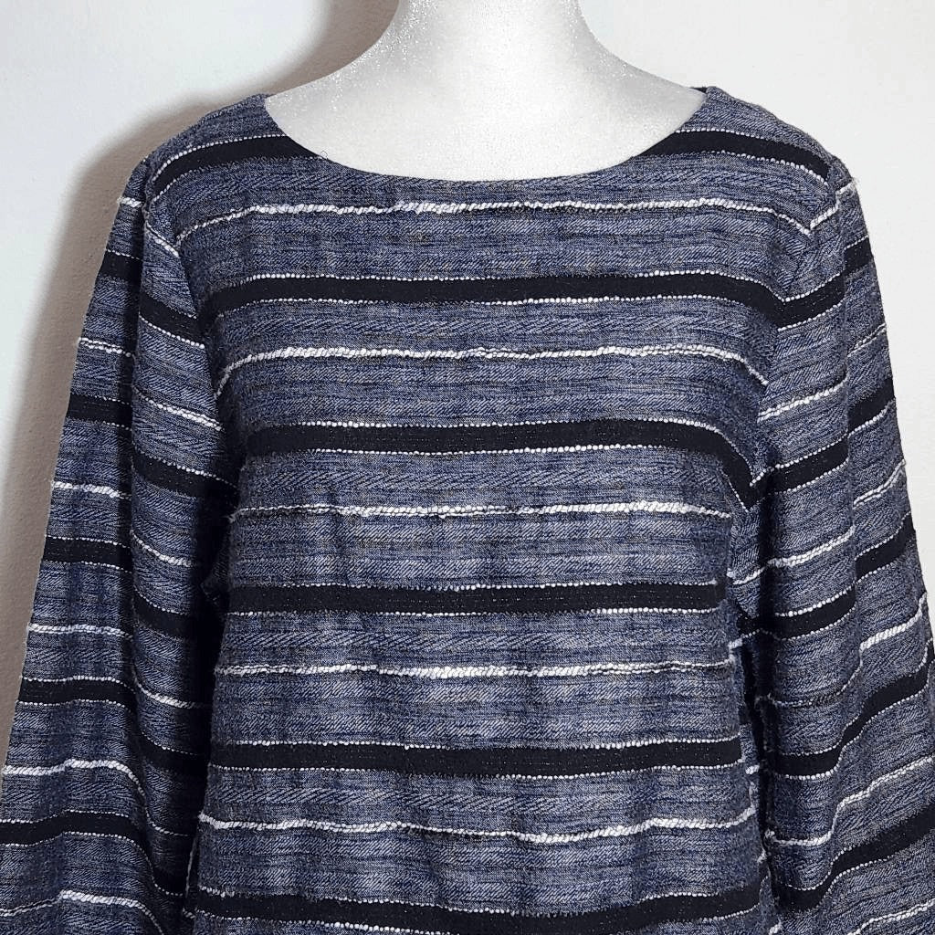 J. Jill Black Stripe Textured Top Size Medium Petite Pure Jill Boxy Stripe Top