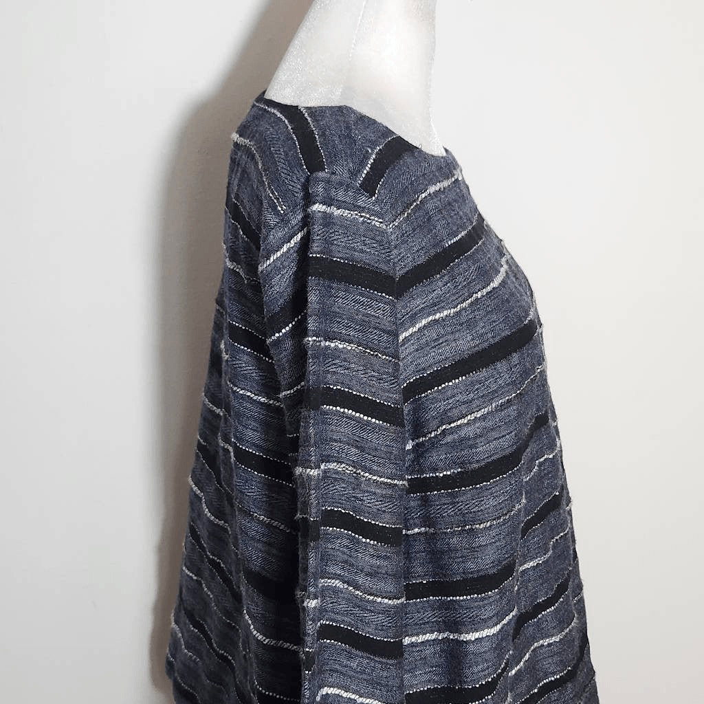 J. Jill Black Stripe Textured Top Size Medium Petite Pure Jill Boxy Stripe Top