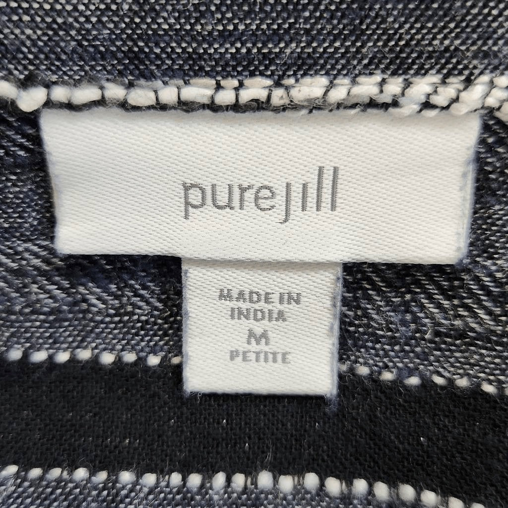 J. Jill Black Stripe Textured Top Size Medium Petite Pure Jill Boxy Stripe Top