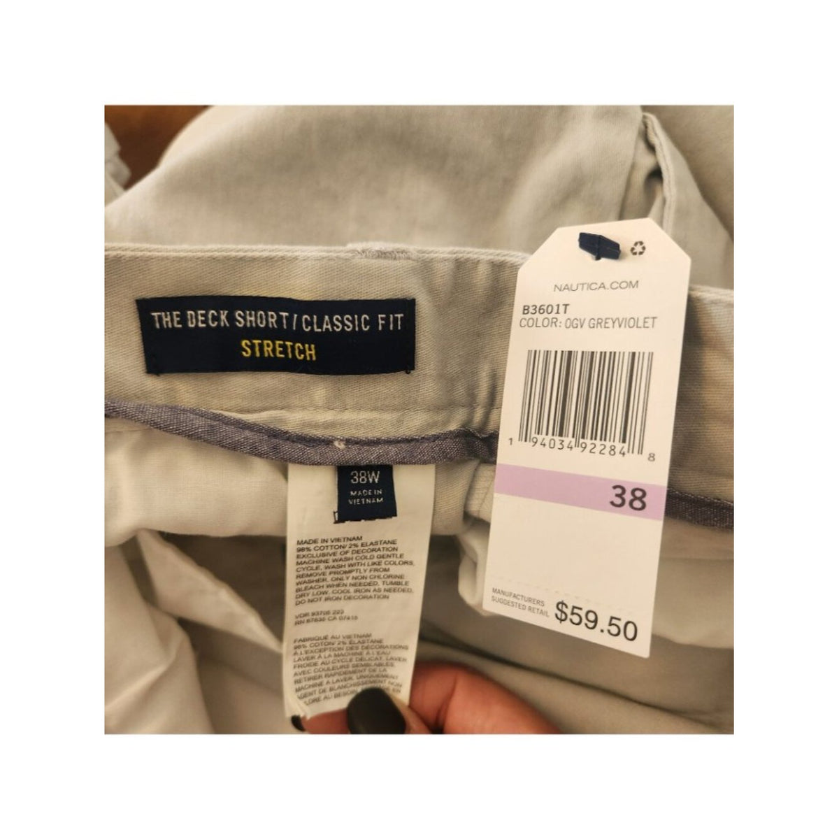 Nautica Light Gray Deck Chino Shorts 8.5 Inch Inseam NWT Size 38