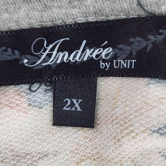 Andree by Unit Blue Floral Knit Top with Gray Raglan Sleeves Size 2X Floral Top