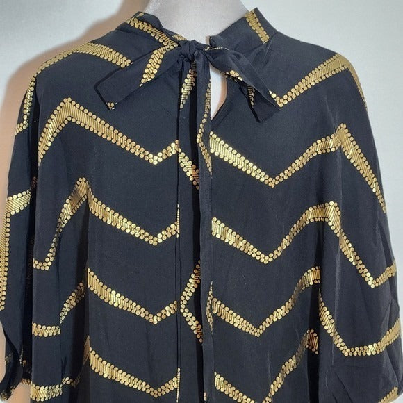 Shein Black and Gold Chevron Print Oversized Blouse NWOT Size Large