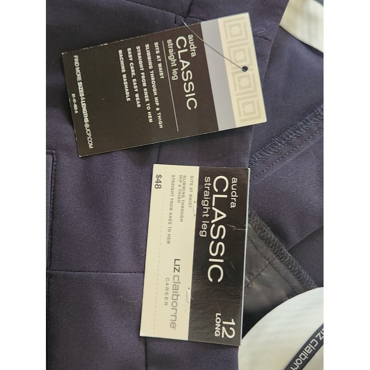 Liz Claiborne Audra Straight Leg Dress Pants Navy Size 12 Long NWT