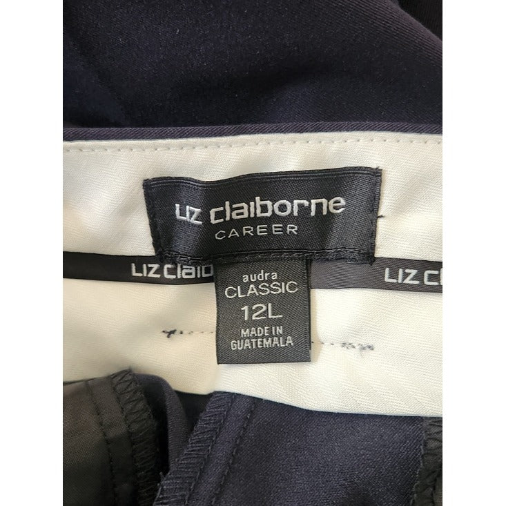 Liz Claiborne Audra Straight Leg Dress Pants Navy Size 12 Long NWT