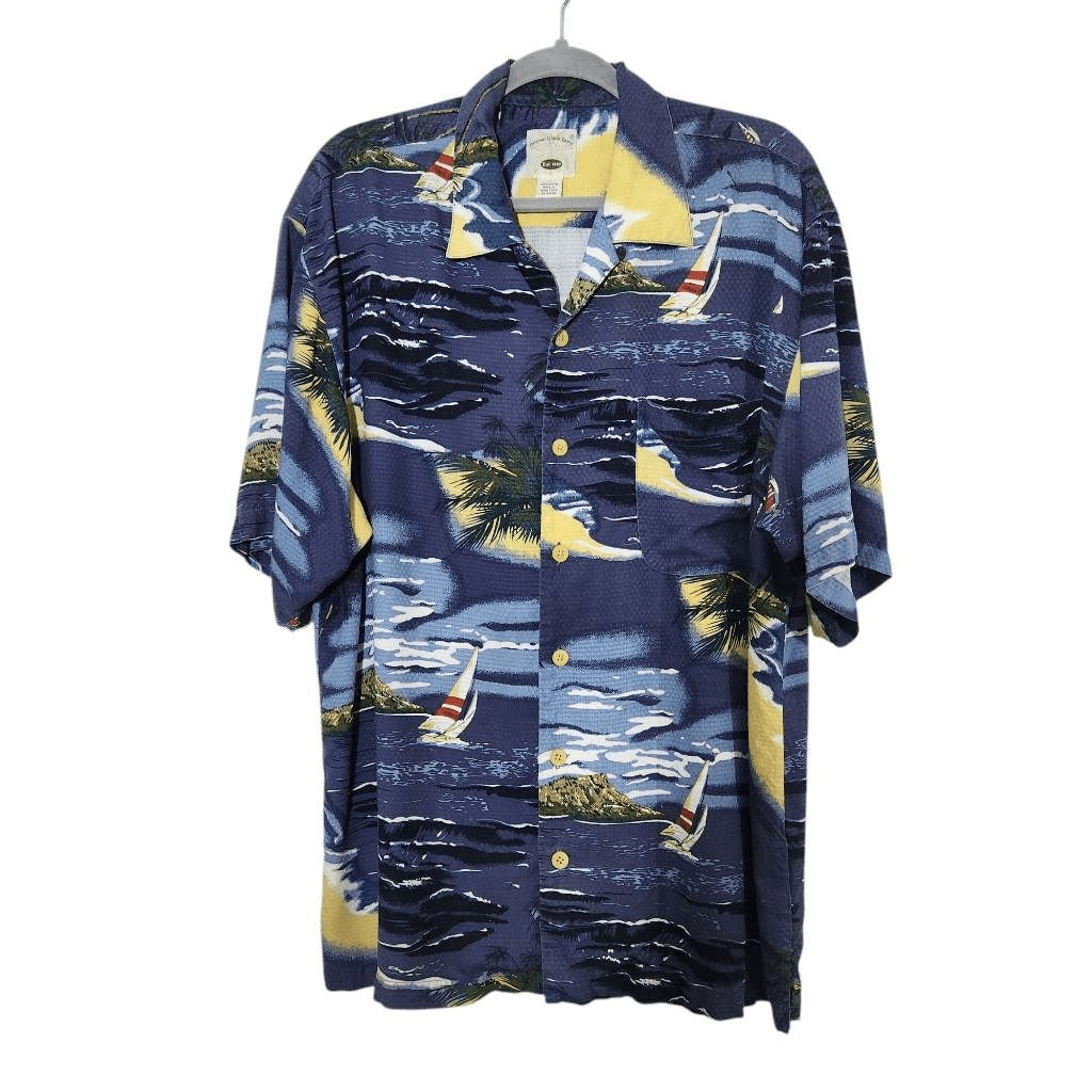 Original Island Sport Blue Hawaiian Shirt Size Large Sailboat Hawaiian Shirt