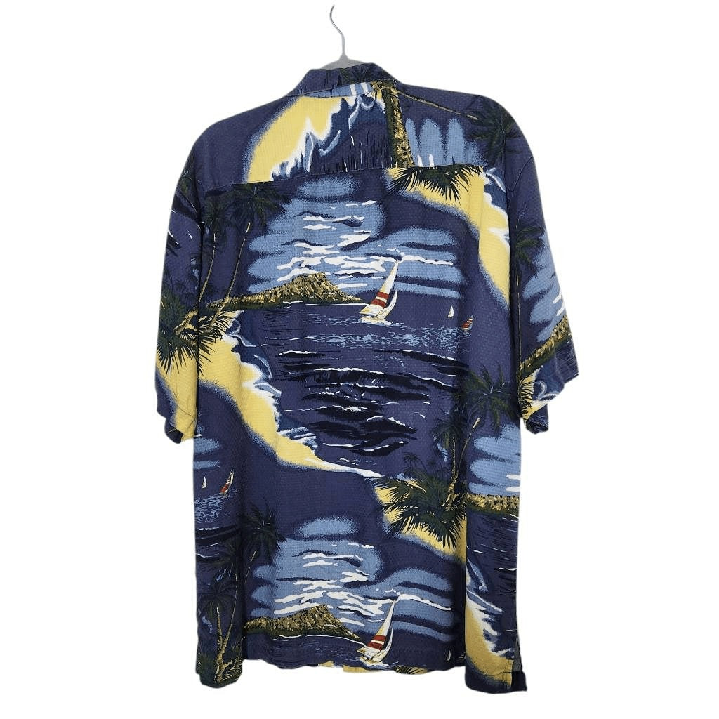 Original Island Sport Blue Hawaiian Shirt Size Large Sailboat Hawaiian Shirt