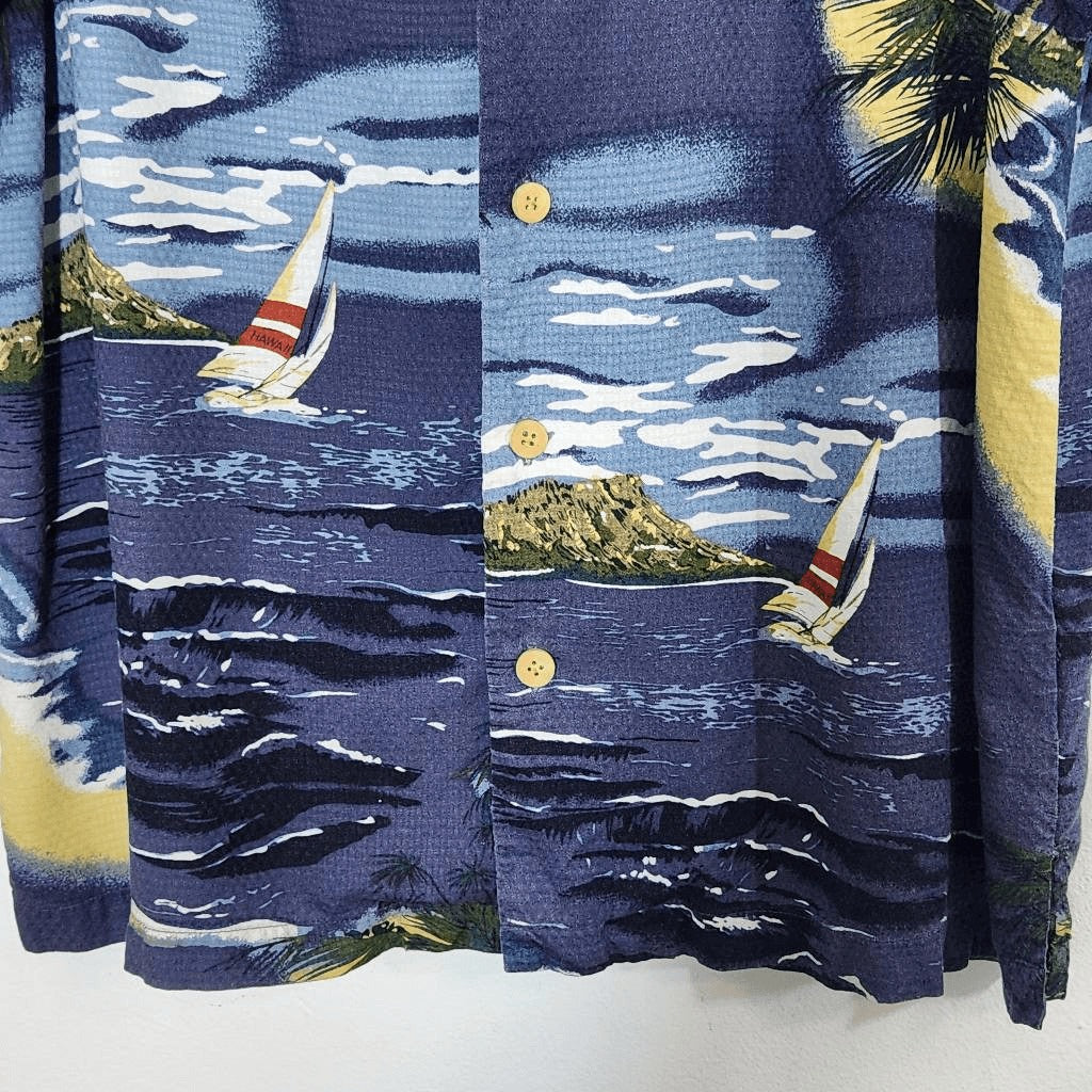 Original Island Sport Blue Hawaiian Shirt Size Large Sailboat Hawaiian Shirt