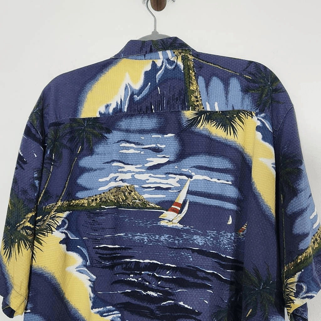 Original Island Sport Blue Hawaiian Shirt Size Large Sailboat Hawaiian Shirt
