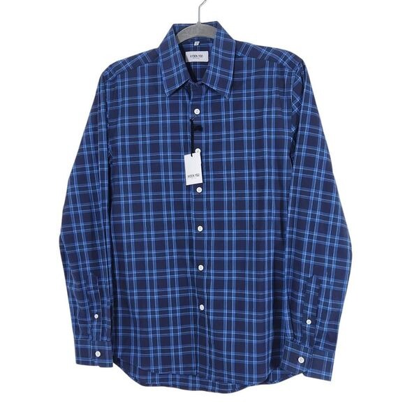 Hyden Yoo Blue Plaid Button Down Shirt Size Small Navy Plaid Shirt New