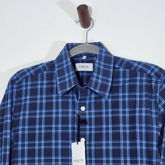 Hyden Yoo Blue Plaid Button Down Shirt Size Small Navy Plaid Shirt New