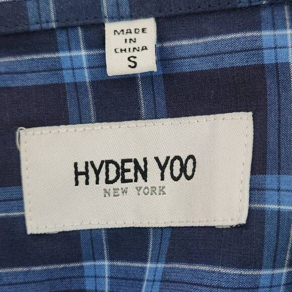 Hyden Yoo Blue Plaid Button Down Shirt Size Small Navy Plaid Shirt New
