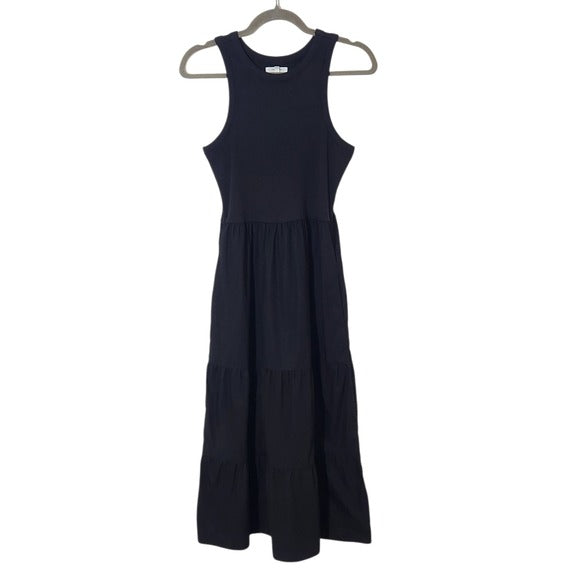 Maurices Black Sleeveless Ribbed Knit Tiered Cotton Midi Dress Size Medium