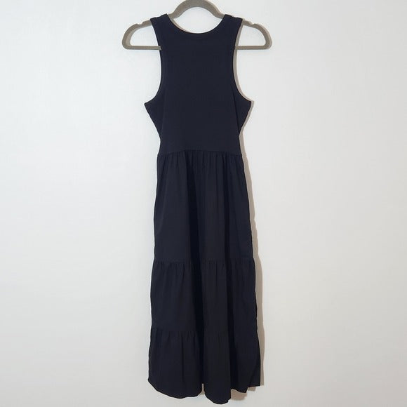 Maurices Black Sleeveless Ribbed Knit Tiered Cotton Midi Dress Size Medium
