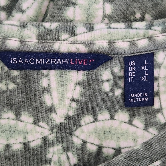 Isaac Mizrahi Green Boho Print V-Neck Tee 3/4 Sleeves Size Large