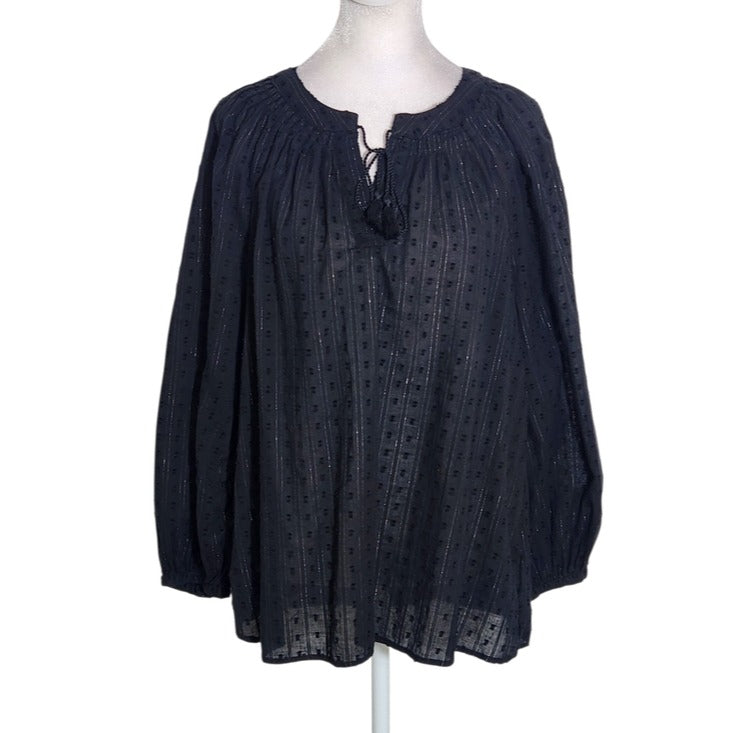 Old Navy Black Swiss Dot Peasant Blouse Size Small