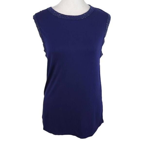 Michael Lauren Indigo Blue Knit Tank with Shimmer Accents Size Medium