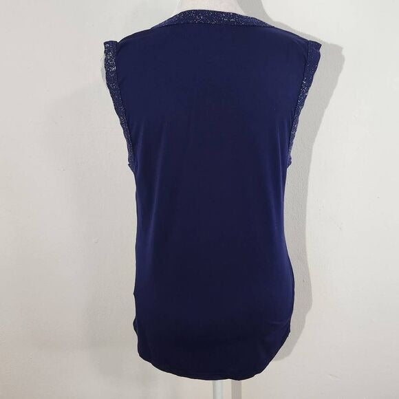 Michael Lauren Indigo Blue Knit Tank with Shimmer Accents Size Medium