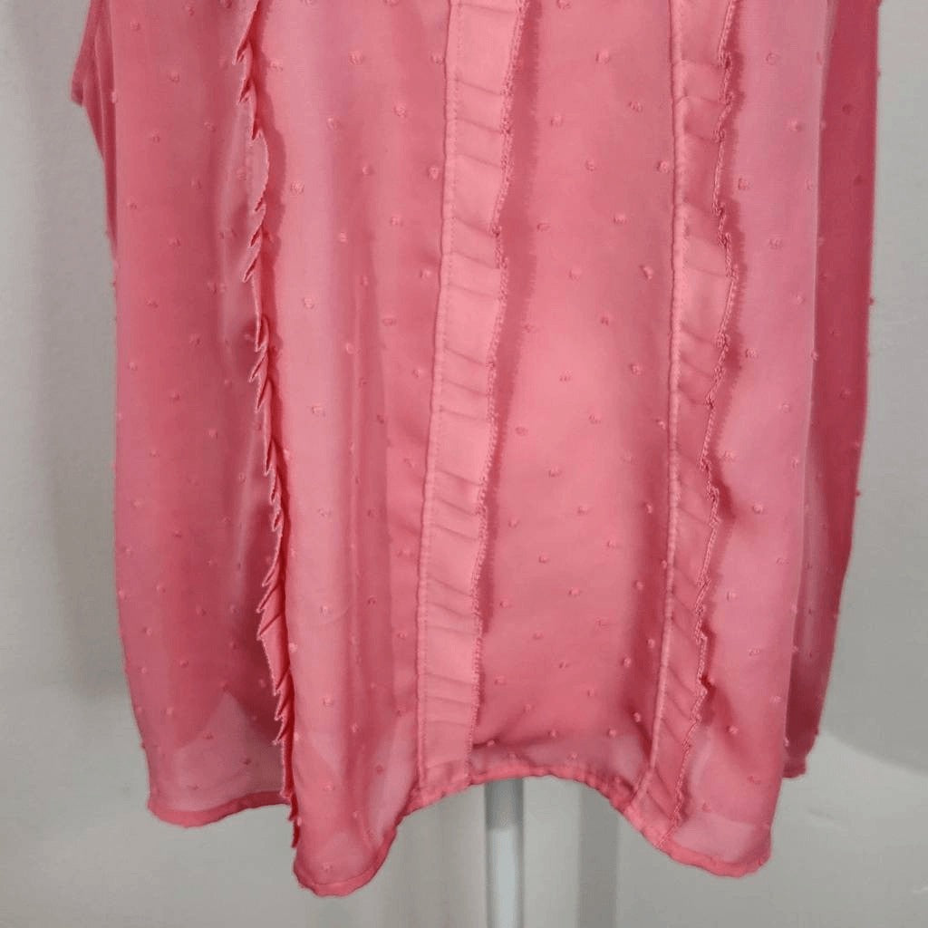 Elle Pink Swiss Dot Sleeveless Blouse Size Large Pink Semi-Sheer Ruffle Top