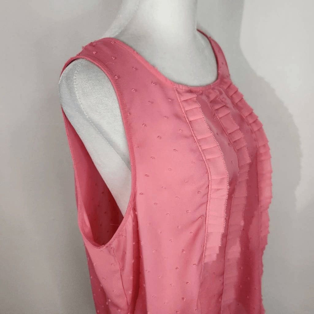 Elle Pink Swiss Dot Sleeveless Blouse Size Large Pink Semi-Sheer Ruffle Top